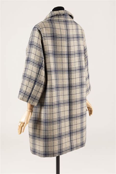 Balenciaga Pale Gray And Navy Blue Wool Plaid Coat Plaid Coat Plain