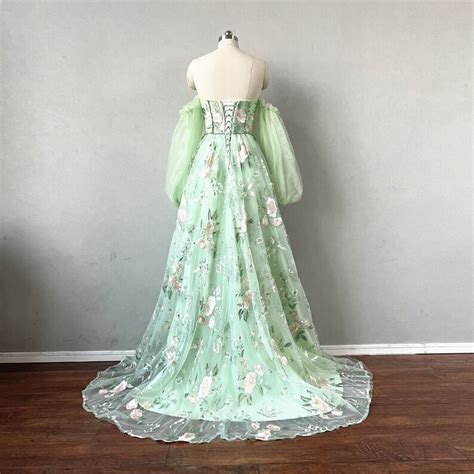 Sage Green Prom Dress 2023 Corset Back With Long Sleeves Etsy