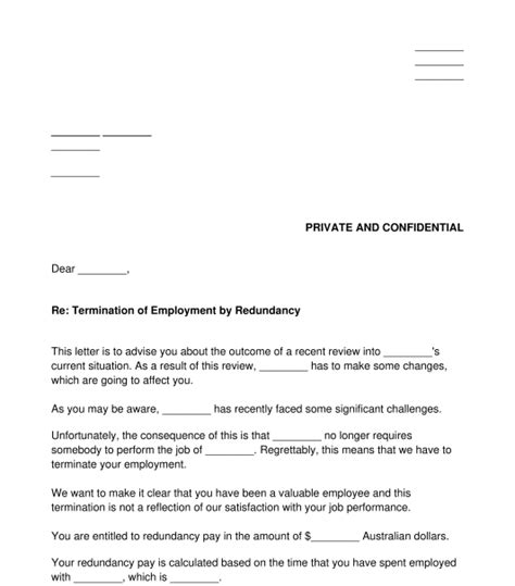 Letter of Termination of Employment (Redundancy)