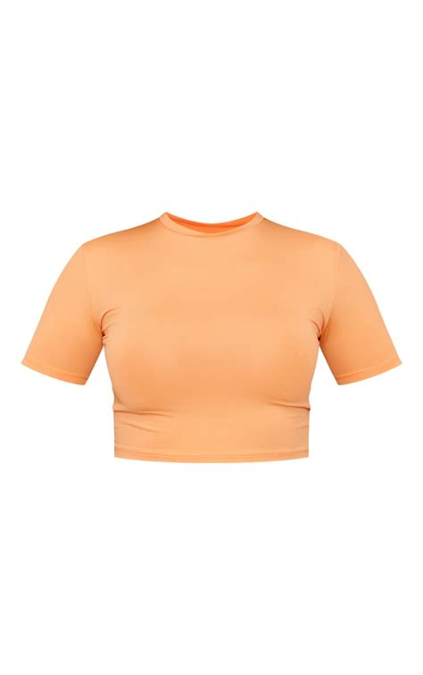 Orange Basic Slinky Short Sleeve Crop Top Prettylittlething