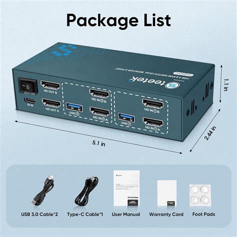 Steetek HDMI KVM Switch 2 Monitors 2 Computers With 3 USB 3 0 Hub 4K