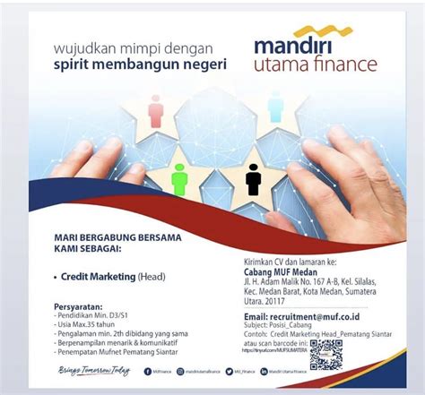 Lowongan Kerja D3 S1 Di PT Mandiri Utama Finance MUF Medan November