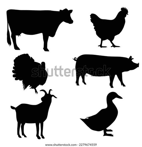 Vector Silhouettes Farm Animals Cow Pig Stock Vector Royalty Free