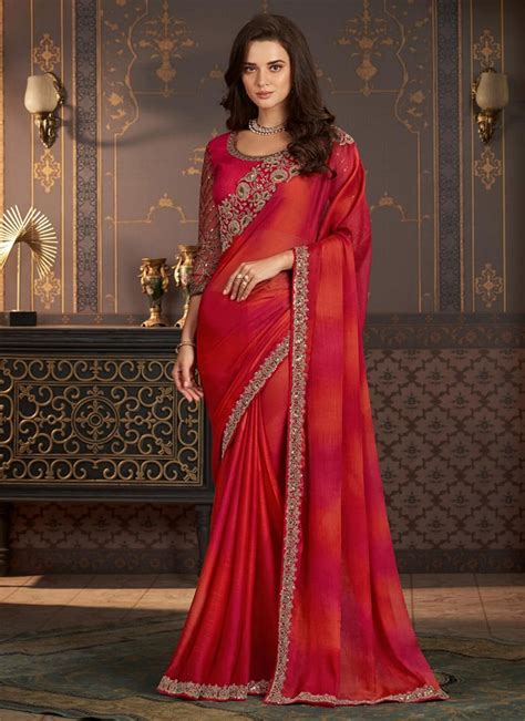 Buy Indian Ethnic Clothing Cocktail Red Sarees