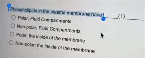 Solved Phospholipids in the plasma membrane have Polar; | Chegg.com