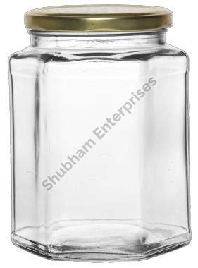 Transparent 750 ML Hexa Glass Jar For Food Storage Cap Type 82 MM