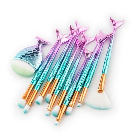 New Pcs Mermaid Brushes Makeup Set Colorful Fish Tail Powder