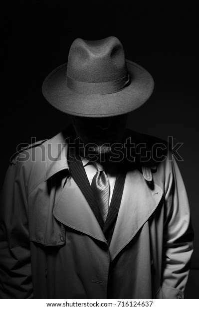 Man Posing Dark Fedora Hat Trench Stock Photo Edit Now