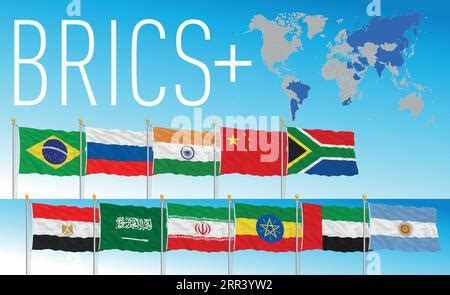 BRICS summit, flags of the countries and map, vector illustration Stock ...