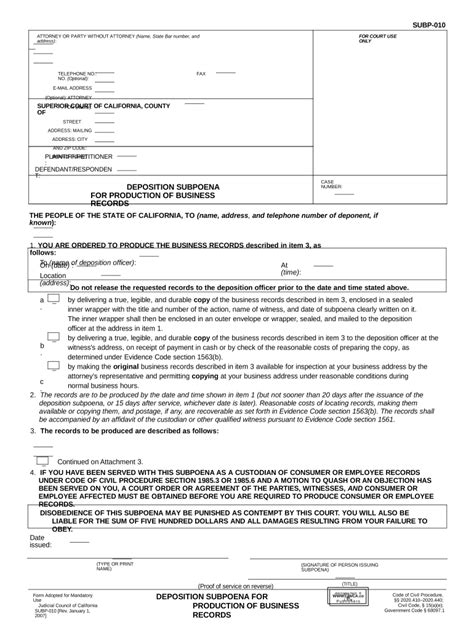 Subpoena Records Doc Template PdfFiller