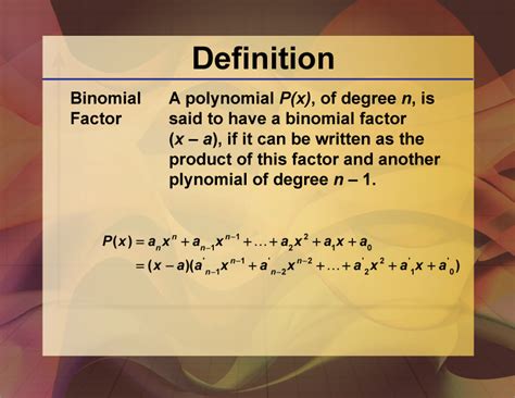 Definition Polynomial Concepts Binomial Factor Media Math