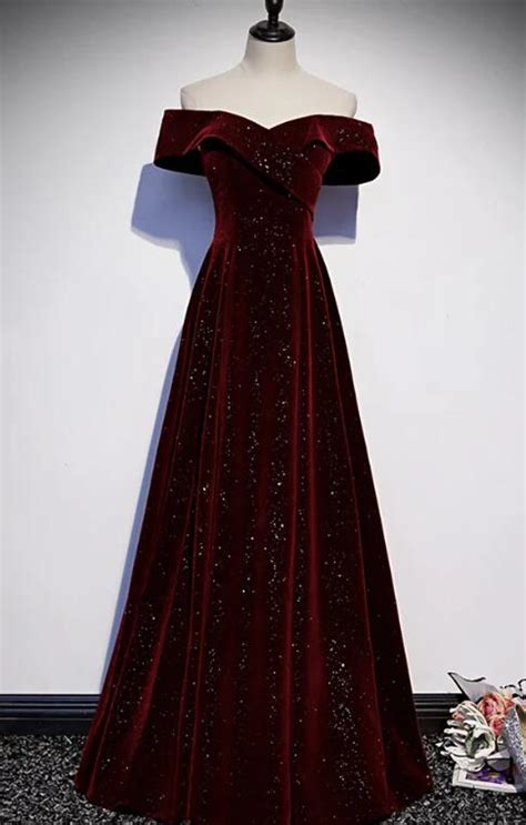 A Line Burgundy Velvet Long Prom Dresses On Luulla