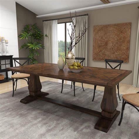 Reviews For Litton Lane Brown Dining Table With Parquet Inlay Pg