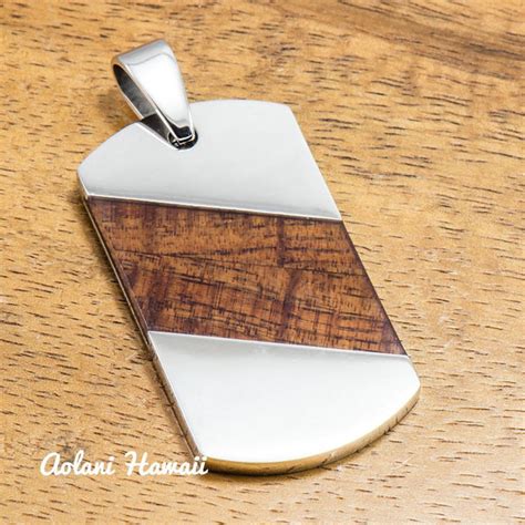 Koa Wood Pendant Handmade With 316l Stainless Steel 24mm X 44 Mm Fre