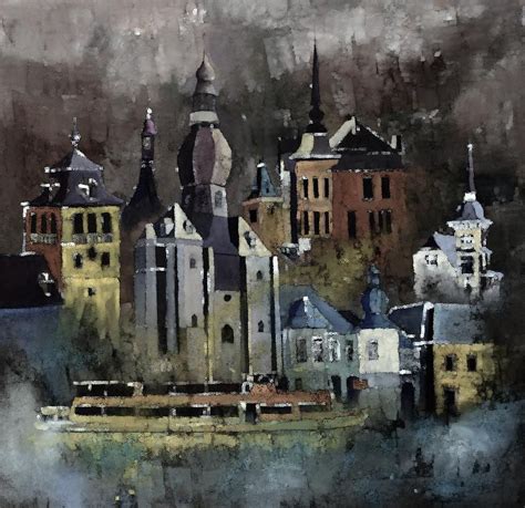 Urban Landscape Painting Dinant Watercolor By Pol Ledent Watercolor