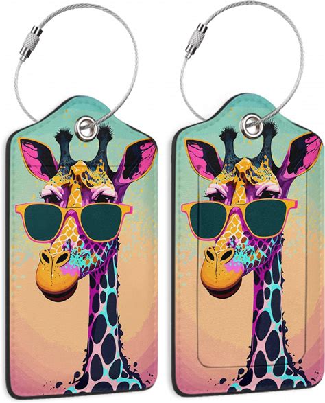 Amazon Luggage Tags For Suitcase Pack Funny Giraffe Sunglasses