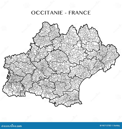 Vector Map Of The Region Occitanie France Stock Vector Illustration