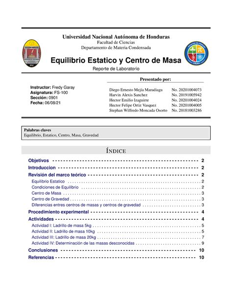 Informe Equilibrio Estatico Y Centro De Masa Universidad