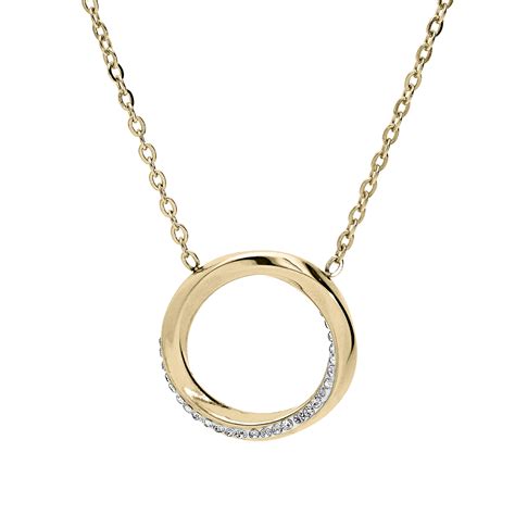 Collier En Acier Et Pvd Jaune Cha Ne Avec Cercle Et Oxydes Blancs