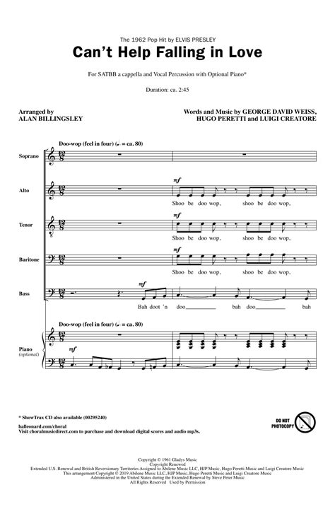 Can T Help Falling In Love Arr Alan Billingsley By Elvis Presley Sheet Music For Satb Choir