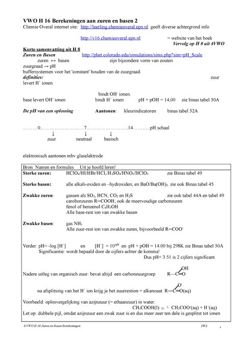 H 16 Zuren En Basen II VWO VWO H 16 Berekeningen Aan Zuren En Basen 2