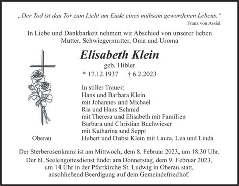 Traueranzeigen Von Elisabeth Klein Trauer Merkur De