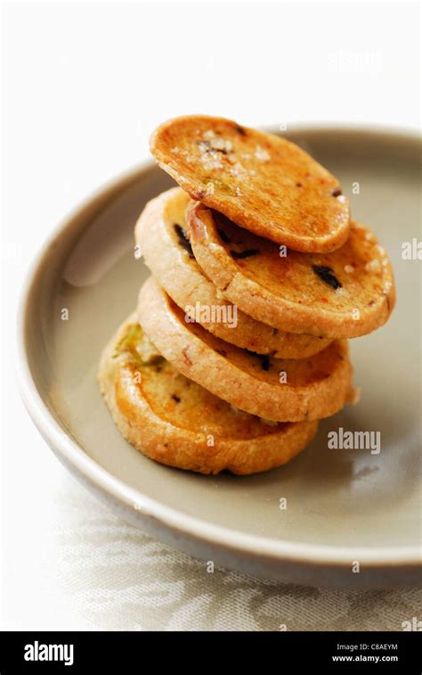 Parmesan And Olive Shortbread Biscuits Stock Photo Alamy