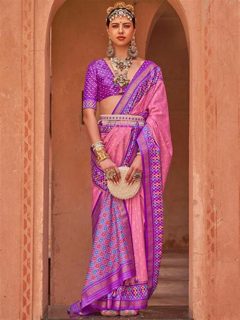 Pink Wedding Wear Patola Saree In Silk