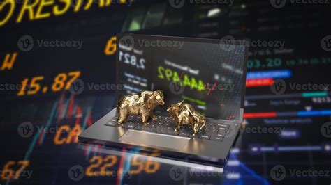 The Gold Bull And Bear On Notebook For Business Concept D Rendering