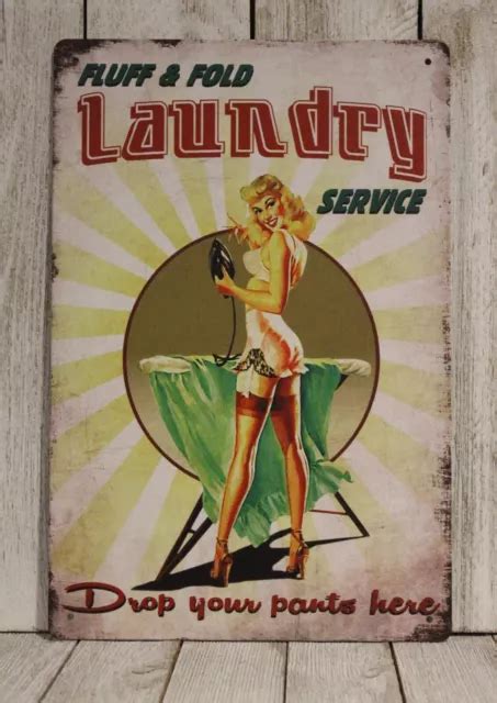 Laundry Room Sexy Pinup Girl Tin Sign Metal Art Decor Vintage Style