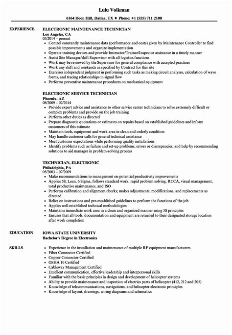 Electronics Technician Resume Sample