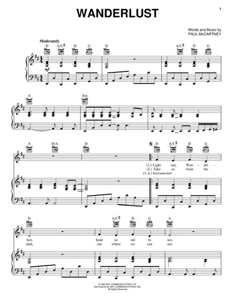 Wanderlust By Paul Mccartney Piano Vocal Guitar Digital Sheet