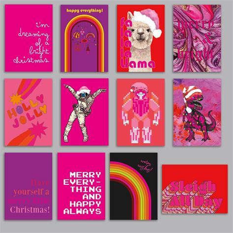 24 Hot Pink Christmas Cards in 12 Fun Designs Envelopes RR3 6951 - Etsy