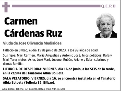 Carmen Cardenas Ruz Esquela Necrol Gica El Correo