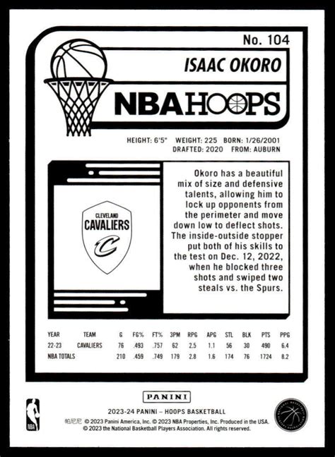 Isaac Okoro Panini Hoops Nba Cavaliers Id Ebay