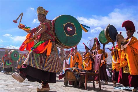 Tibetan Buddhist Monks Perform During Cham Dance Ritual Xinhua