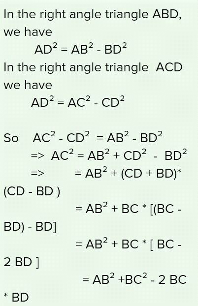 In The Figure In Triangle ABC AD Is Perpendicular To BC Prove That AC2