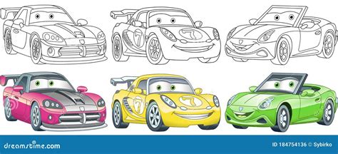 Cartoon Cars Coloring Pages Set Vector Illustration | CartoonDealer.com ...