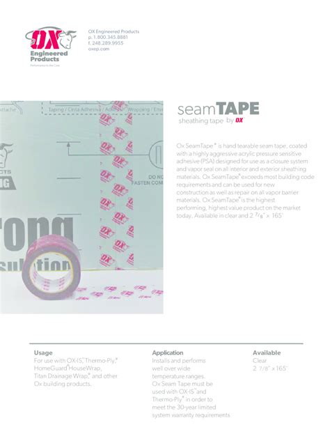 Ox Seam Tape Brochure Ox Engineered Products