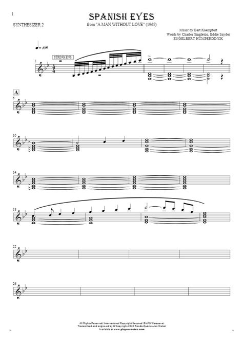 Spanish Eyes Notes For Synthesizer String Ensemble Playyournotes