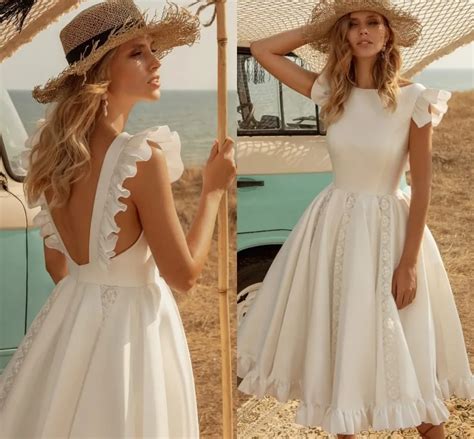 Vestidos De Novia Cortos Para Novia Hasta La Rodilla Sat N Blanco