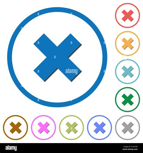 Cancel Flat Color Vector Icons With Shadows In Round Outlines On White