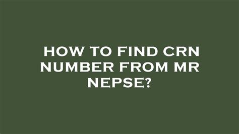 How To Find Crn Number From Mr Nepse Youtube