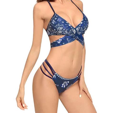 Latest Design Fashion Sexy Girl Swimwear Beachwear Push Up Bikini Blue