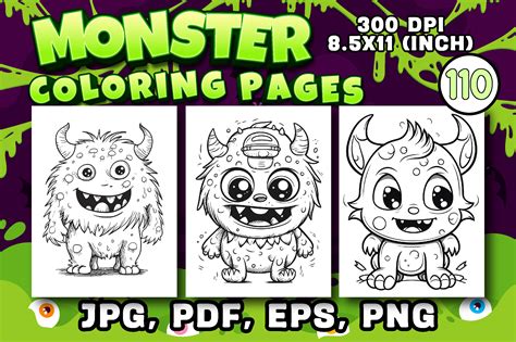 110 Cute Adorable Monster Coloring Pages Gráfico Por Printable Crafts · Creative Fabrica