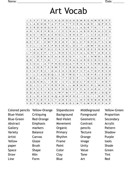 Art Vocab Word Search Wordmint