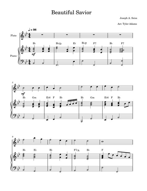 Beautiful Savior Sheet Music Joseph A Seiss Flute And Piano