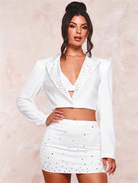 Shein Bae Falda Ajustada Con Dise O De Diamante De Imitaci N Moda De