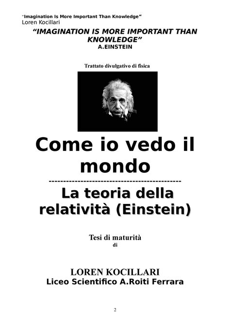 Einstein E La Teoria Della Relativit Studocu