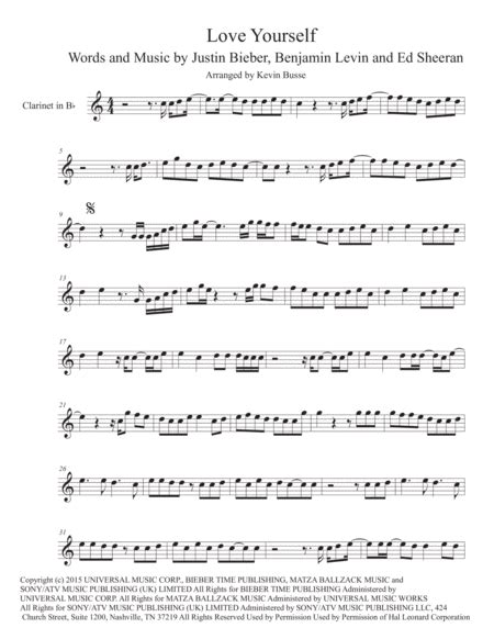 Love Yourself By Justin Bieber Clarinet Solo Digital Sheet Music